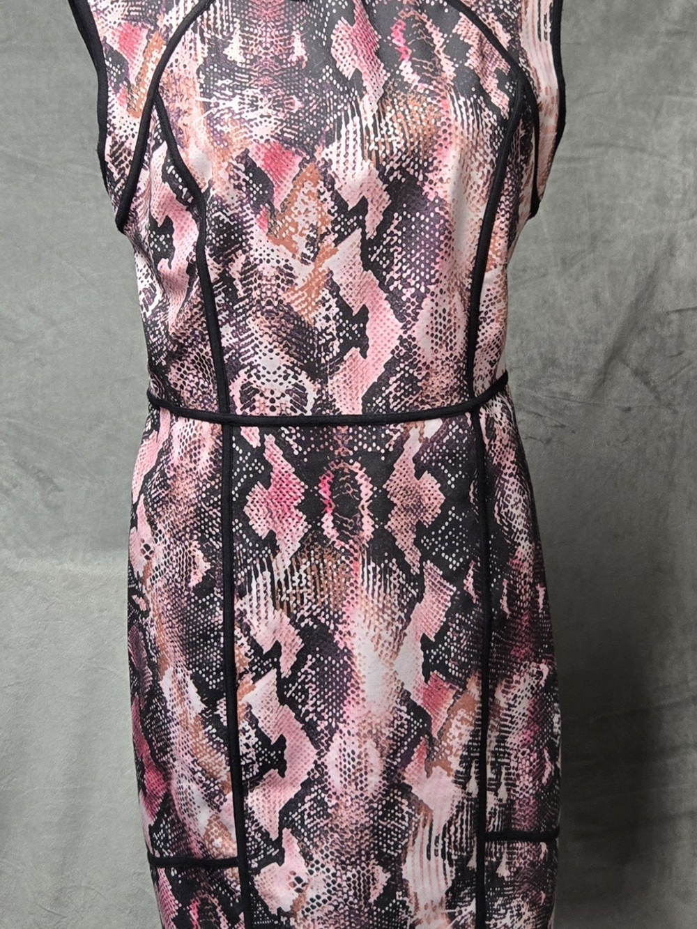 Jennifer Lopez Pink and Black Snake-Print Sheath Dress
